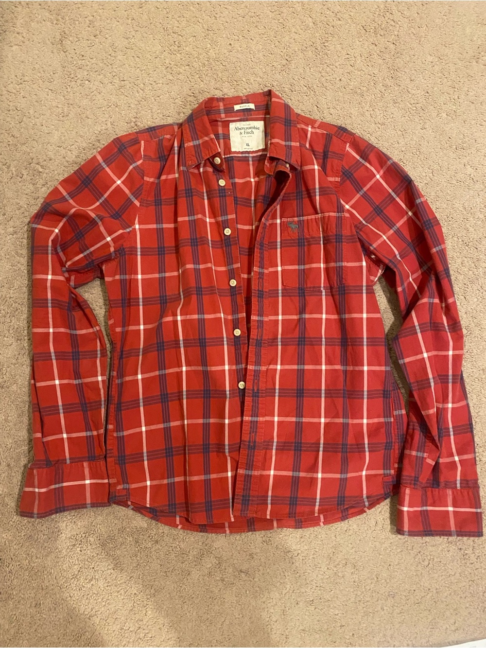 Abercrombie & Fitch Red and Blue Plaid Button-Down Shirt